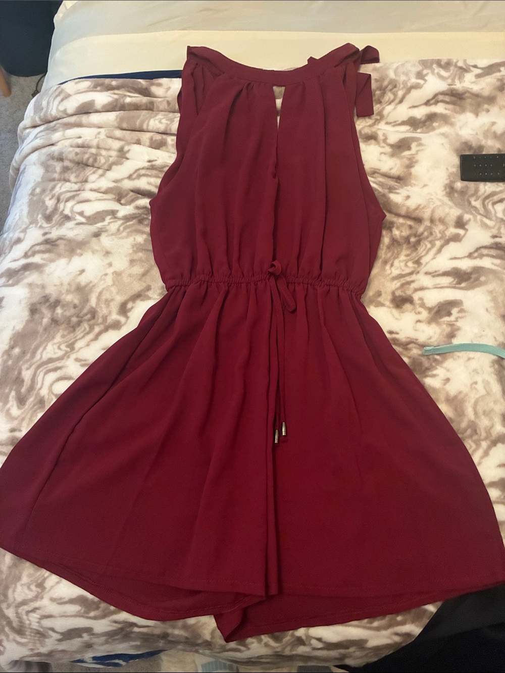 Sleeveless Burgundy Women's Drawstring Waist romper
